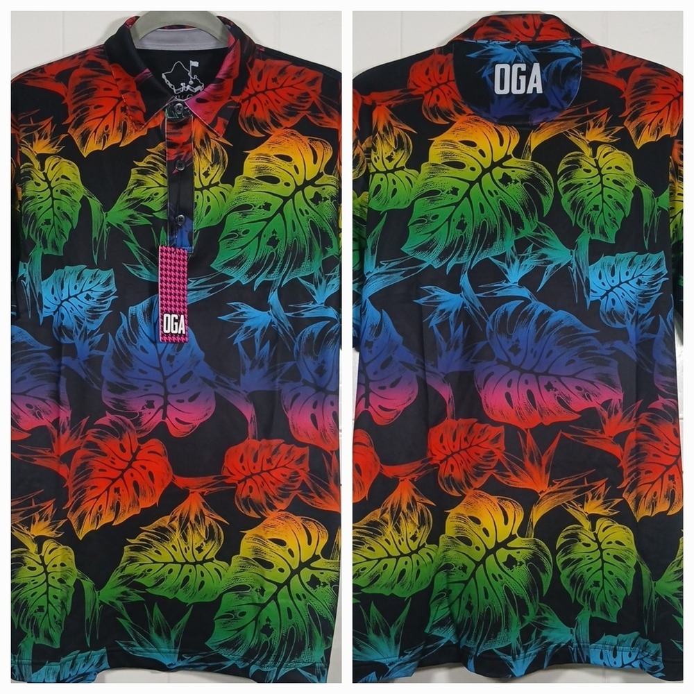 New - OGA Oahu Golf Apparel Polo Shirt Men's Small Monsterra Hawaii Performance